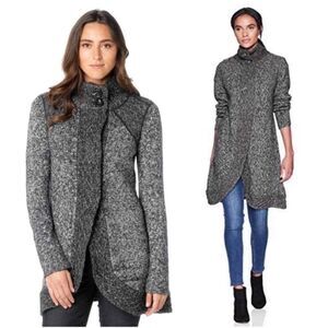 prAna Angelic Duster Wool Blend Coal Grey Black Top Button Sweater Cardigan S